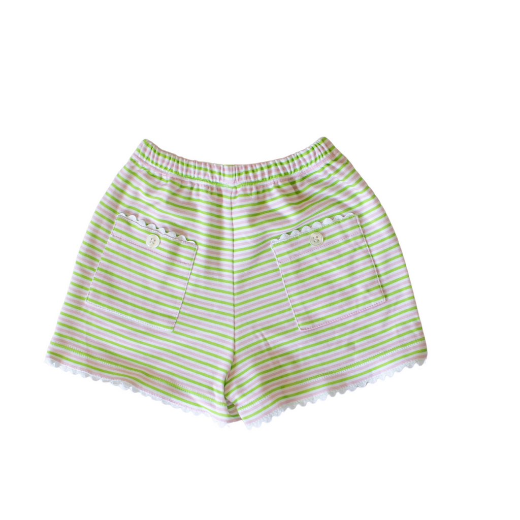 6696 G. KNIT TWO POCKET SHORT / Pink Sprout Stripe