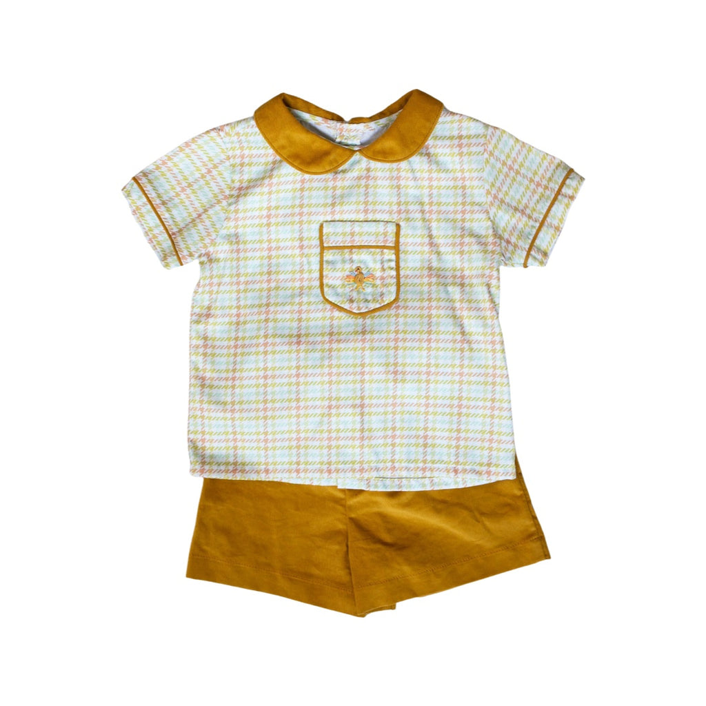 6790 boys top and short set - butternut plaid top w ginger cord