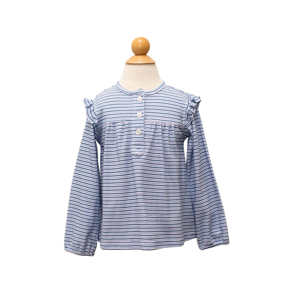 6868 long sleeve knit ruffle top - blueberry and grape candy stripe