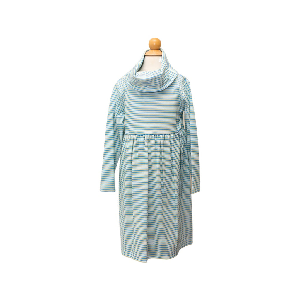 6873 cowl neck dress - blue and green candy stripe