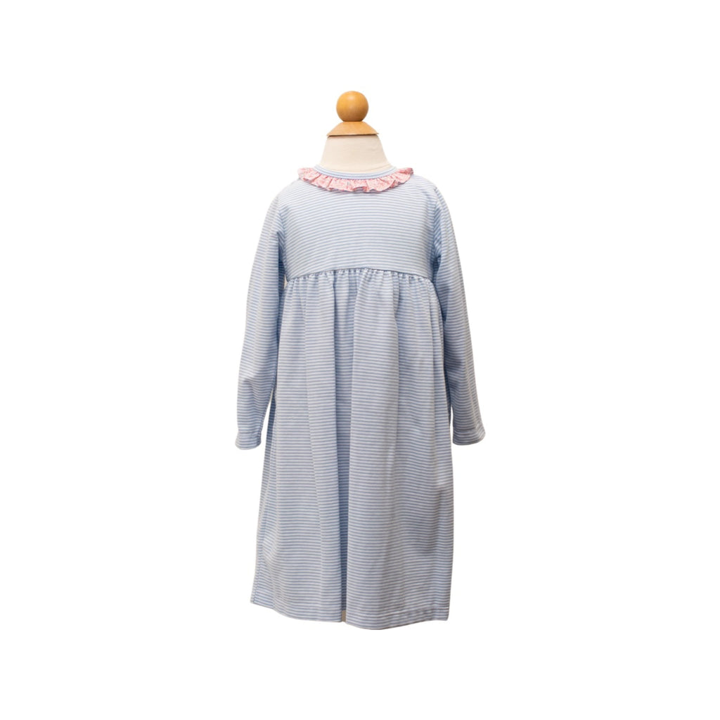 6875 Cici Dress- Blues Candy Stripe w/ Murphy Floral Ruffle