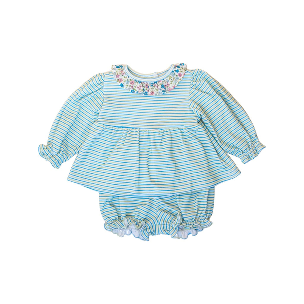 6885 Allie Knit Bloomer Set - Blue/green Candy Stripes w/ tyne floral